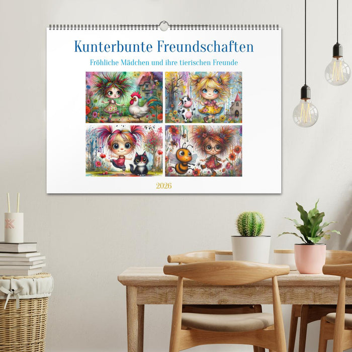 Kunterbunte Freundschaften - Fröhliche Mädchen und ihre tierischen Freunde (CALVENDO Wandkalender 2026)