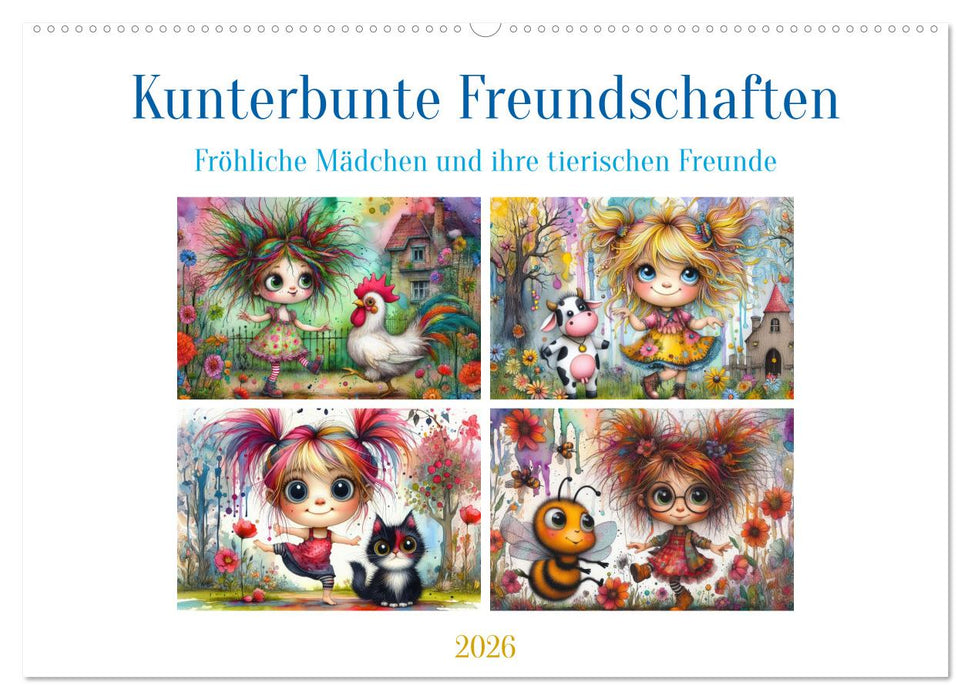 Kunterbunte Freundschaften - Fröhliche Mädchen und ihre tierischen Freunde (CALVENDO Wandkalender 2026)
