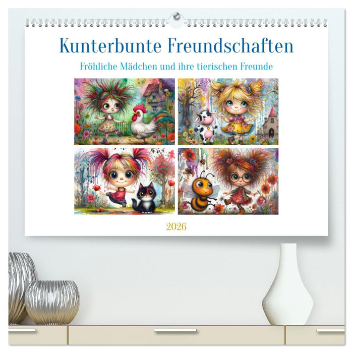 Kunterbunte Freundschaften - Fröhliche Mädchen und ihre tierischen Freunde (CALVENDO Premium Wandkalender 2026)