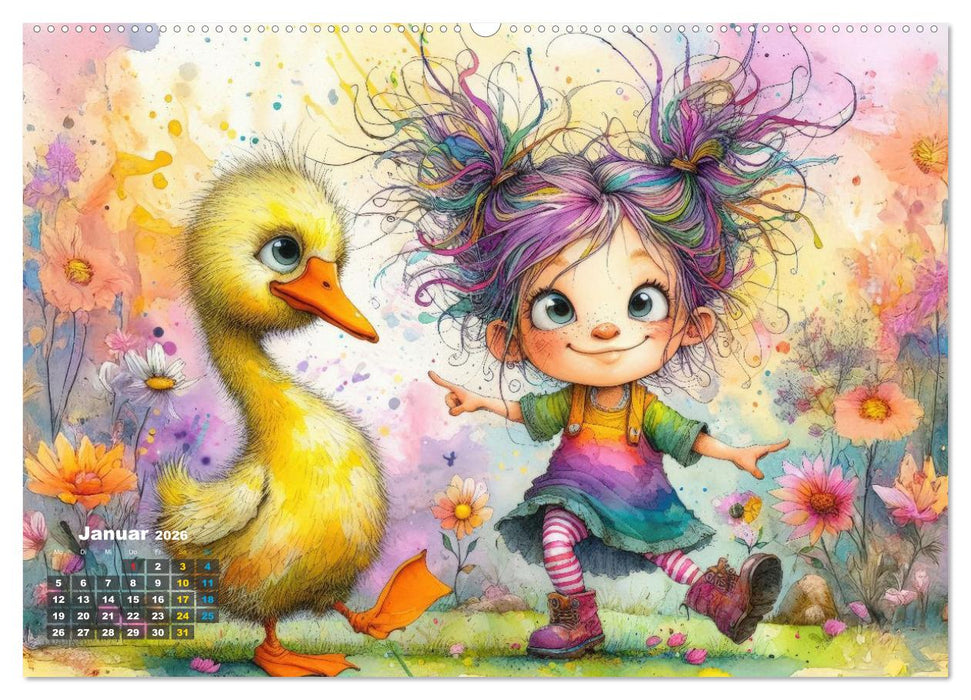 Kunterbunte Freundschaften - Fröhliche Mädchen und ihre tierischen Freunde (CALVENDO Premium Wandkalender 2026)