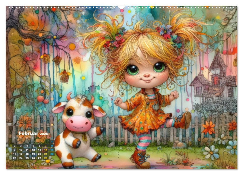 Kunterbunte Freundschaften - Fröhliche Mädchen und ihre tierischen Freunde (CALVENDO Premium Wandkalender 2026)