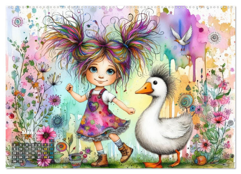 Kunterbunte Freundschaften - Fröhliche Mädchen und ihre tierischen Freunde (CALVENDO Premium Wandkalender 2026)