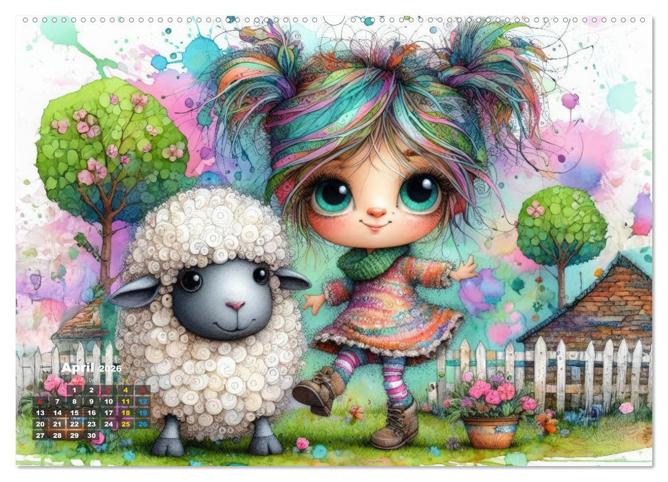 Kunterbunte Freundschaften - Fröhliche Mädchen und ihre tierischen Freunde (CALVENDO Premium Wandkalender 2026)