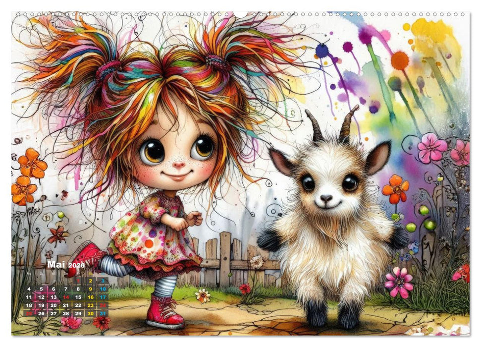 Kunterbunte Freundschaften - Fröhliche Mädchen und ihre tierischen Freunde (CALVENDO Premium Wandkalender 2026)