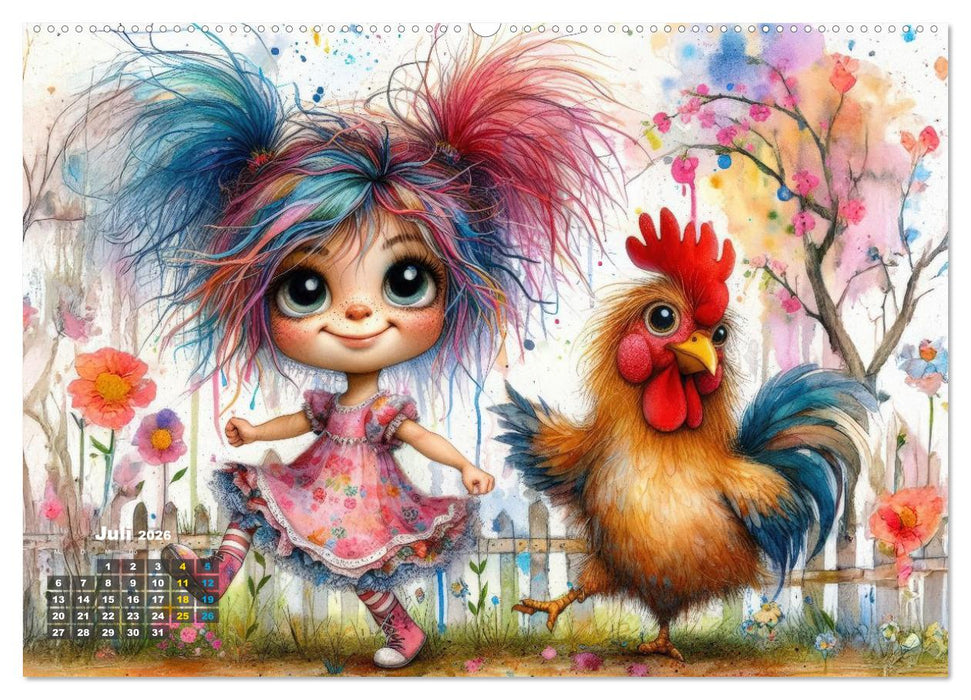 Kunterbunte Freundschaften - Fröhliche Mädchen und ihre tierischen Freunde (CALVENDO Premium Wandkalender 2026)