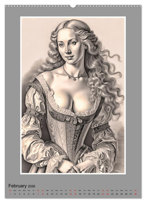 Baroque Beauties, Pencil Art with Artificial Intelligence (CALVENDO Monthly Calendar 2026)