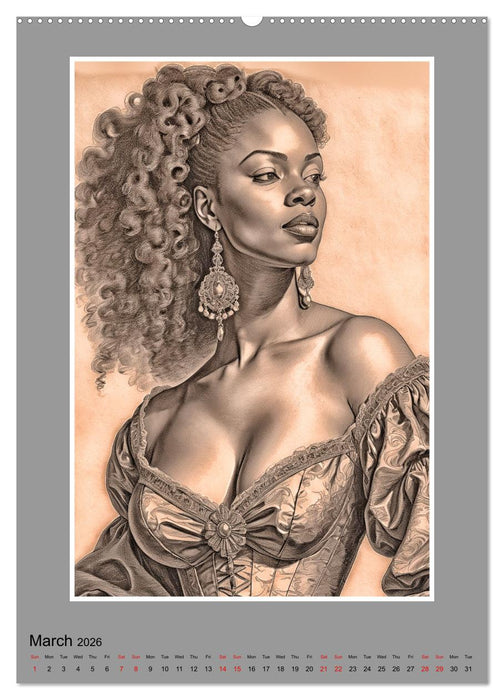 Baroque Beauties, Pencil Art with Artificial Intelligence (CALVENDO Monthly Calendar 2026)