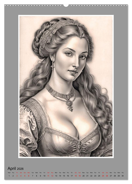 Baroque Beauties, Pencil Art with Artificial Intelligence (CALVENDO Monthly Calendar 2026)