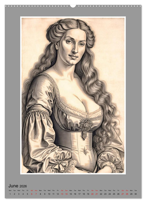 Baroque Beauties, Pencil Art with Artificial Intelligence (CALVENDO Monthly Calendar 2026)