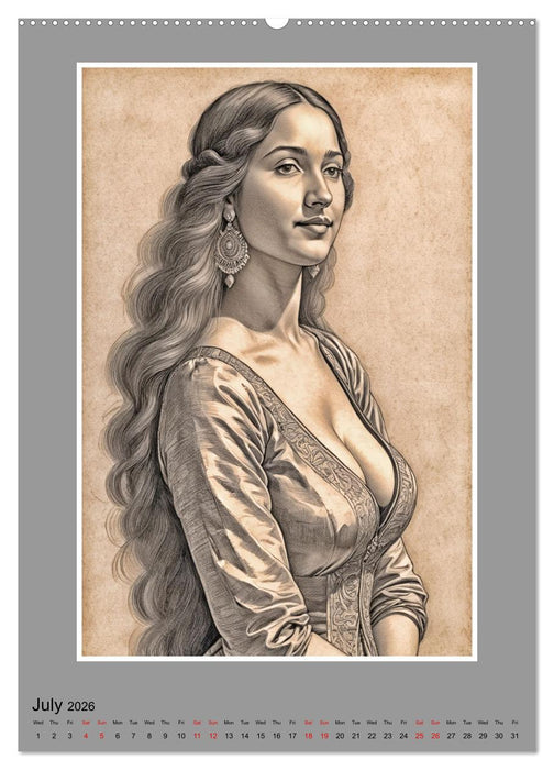 Baroque Beauties, Pencil Art with Artificial Intelligence (CALVENDO Premium-Calendar 2026)