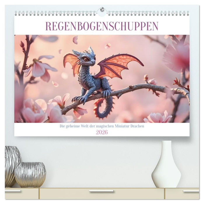 Regenbogenschuppen - Die geheime Welt der magischen Miniatur Drachen (CALVENDO Premium Wandkalender 2026)
