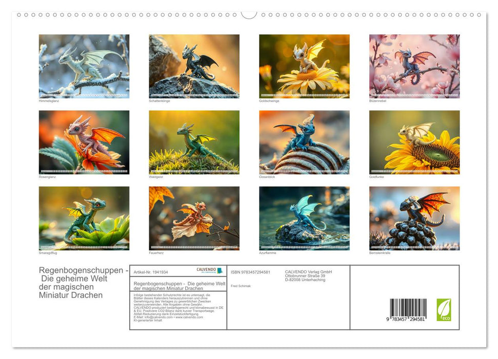 Regenbogenschuppen - Die geheime Welt der magischen Miniatur Drachen (CALVENDO Premium Wandkalender 2026)