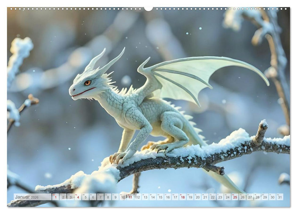 Regenbogenschuppen - Die geheime Welt der magischen Miniatur Drachen (CALVENDO Premium Wandkalender 2026)