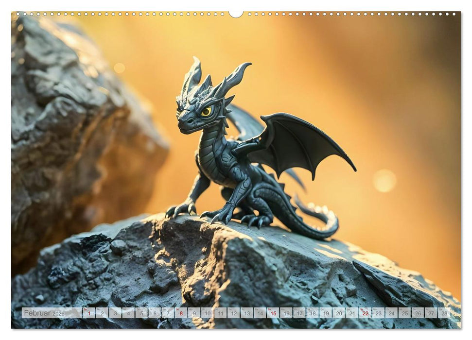 Regenbogenschuppen - Die geheime Welt der magischen Miniatur Drachen (CALVENDO Premium Wandkalender 2026)