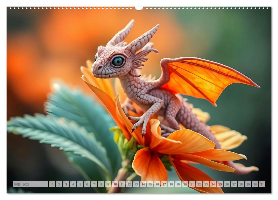 Regenbogenschuppen - Die geheime Welt der magischen Miniatur Drachen (CALVENDO Premium Wandkalender 2026)