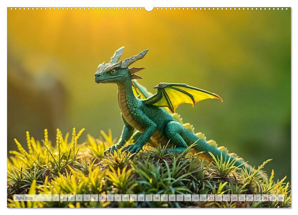Regenbogenschuppen - Die geheime Welt der magischen Miniatur Drachen (CALVENDO Premium Wandkalender 2026)