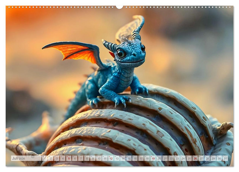 Regenbogenschuppen - Die geheime Welt der magischen Miniatur Drachen (CALVENDO Premium Wandkalender 2026)