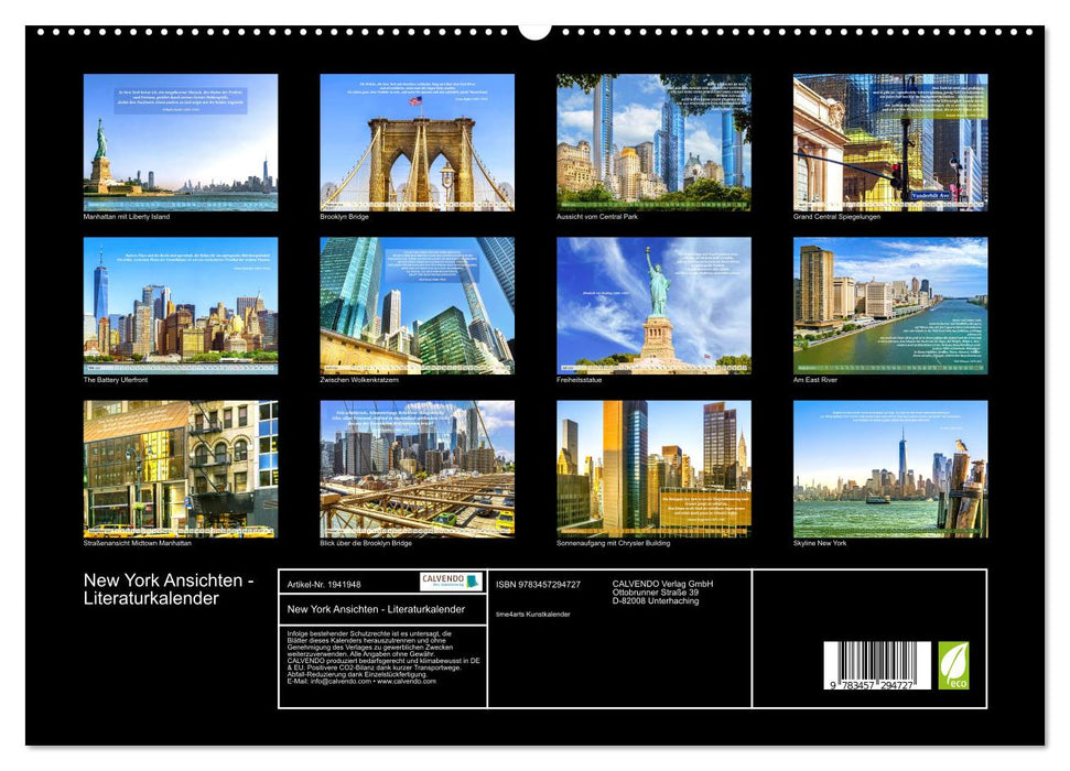 New York Ansichten - Literaturkalender (CALVENDO Premium Wandkalender 2026)