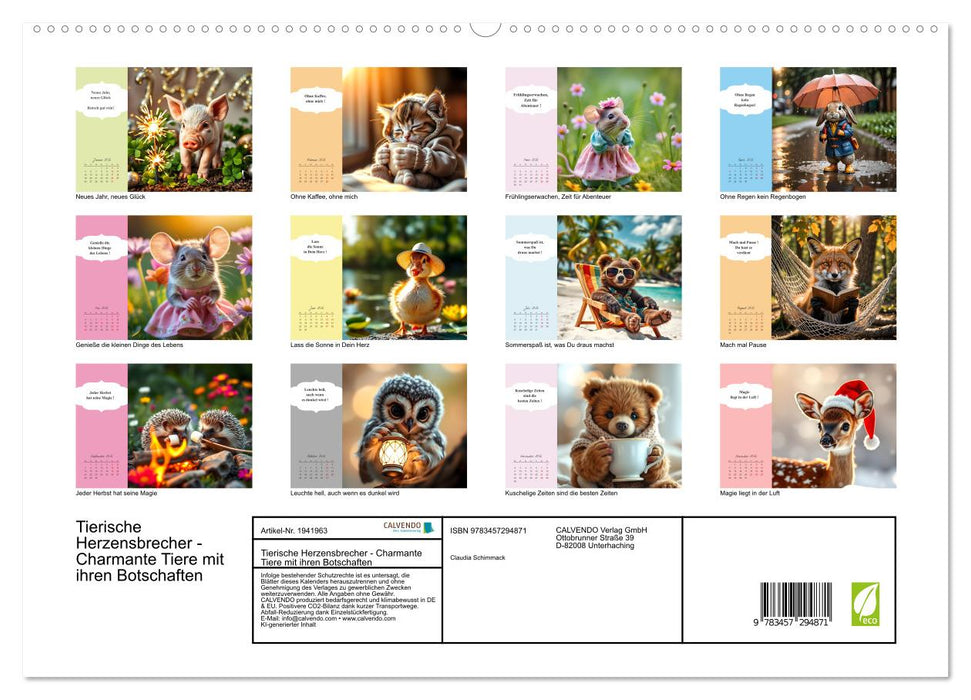 Tierische Herzensbrecher - Charmante Tiere mit ihren Botschaften (CALVENDO Premium Wandkalender 2026)