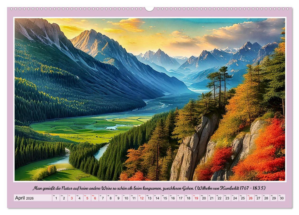 Bergwelt in Bildern und Zitaten (CALVENDO Premium Wandkalender 2026)