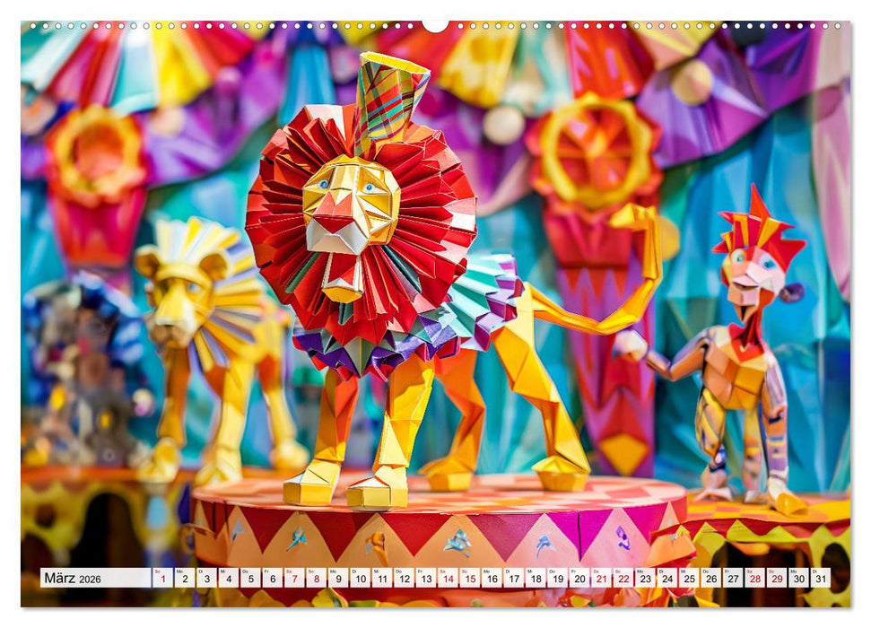 Bunter Origami Zirkus - Farbenfroher Zirkusspaß mit Origami-Figuren (CALVENDO Premium Wandkalender 2026)