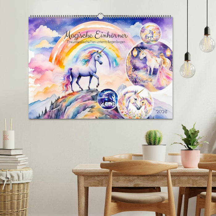Magische Einhörner - Traumlandschaften unterm Regenbogen (CALVENDO Wandkalender 2026)