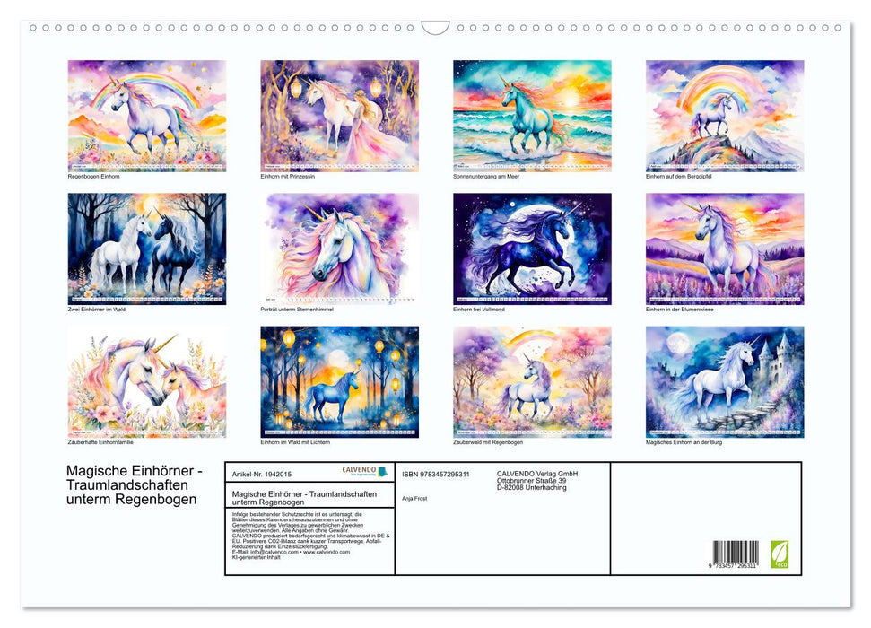 Magische Einhörner - Traumlandschaften unterm Regenbogen (CALVENDO Wandkalender 2026)