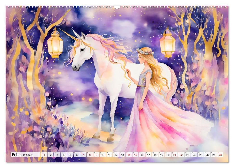 Magische Einhörner - Traumlandschaften unterm Regenbogen (CALVENDO Wandkalender 2026)