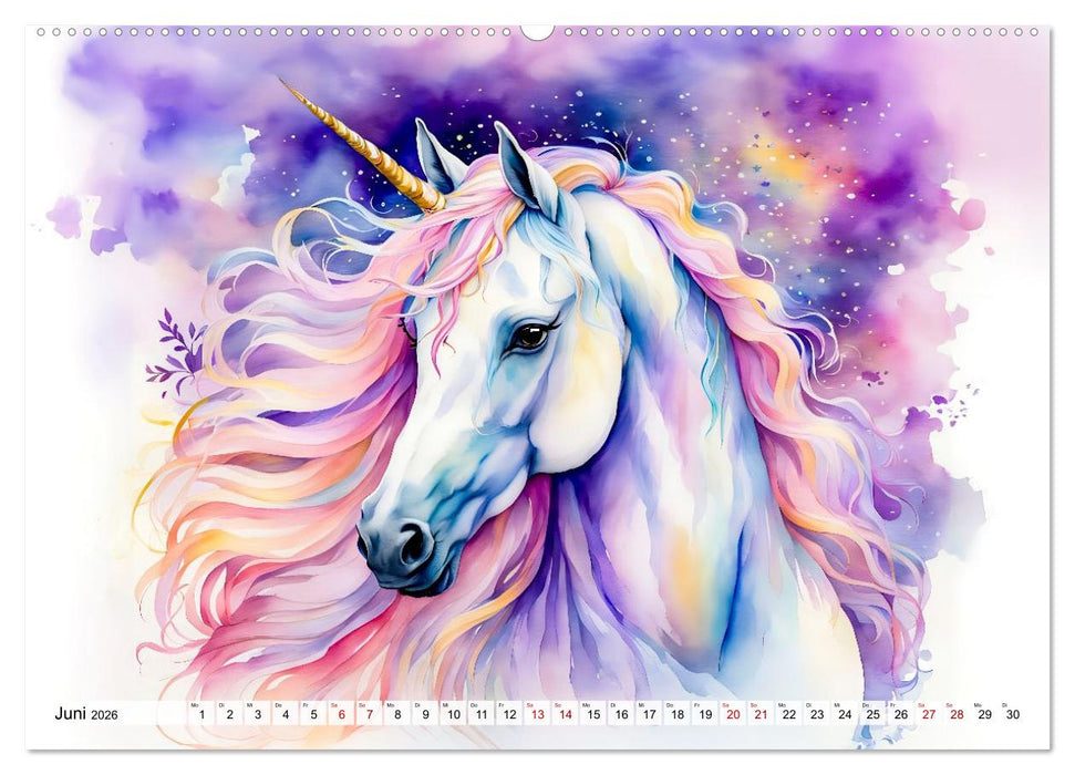 Magische Einhörner - Traumlandschaften unterm Regenbogen (CALVENDO Wandkalender 2026)