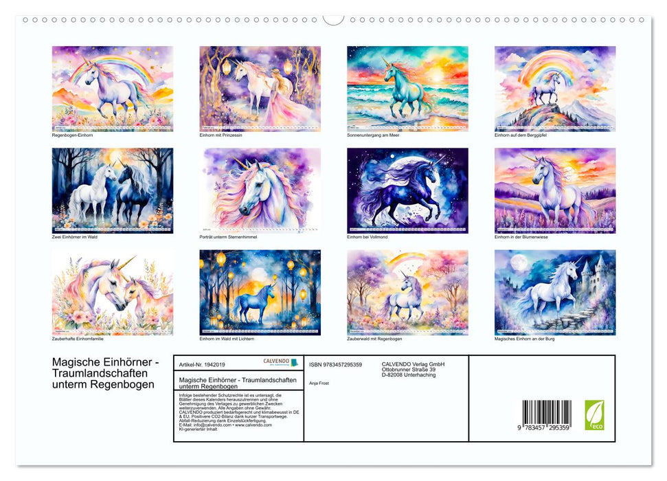 Magische Einhörner - Traumlandschaften unterm Regenbogen (CALVENDO Premium Wandkalender 2026)