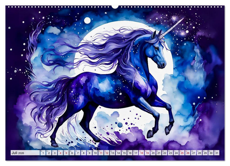 Magische Einhörner - Traumlandschaften unterm Regenbogen (CALVENDO Premium Wandkalender 2026)