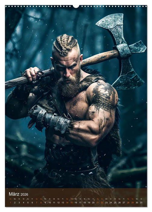 Wikinger - Fantasie Nordmänner mit Tattoo, Axt und Schwert (CALVENDO Wandkalender 2026)