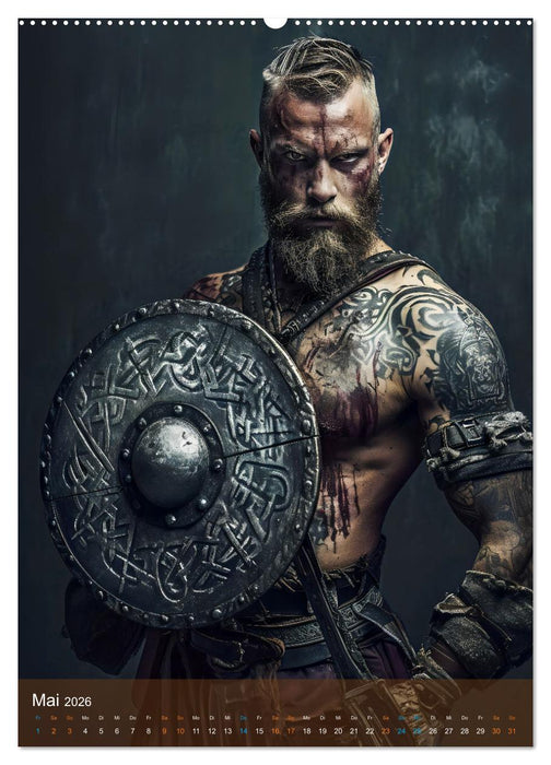 Wikinger - Fantasie Nordmänner mit Tattoo, Axt und Schwert (CALVENDO Premium Wandkalender 2026)