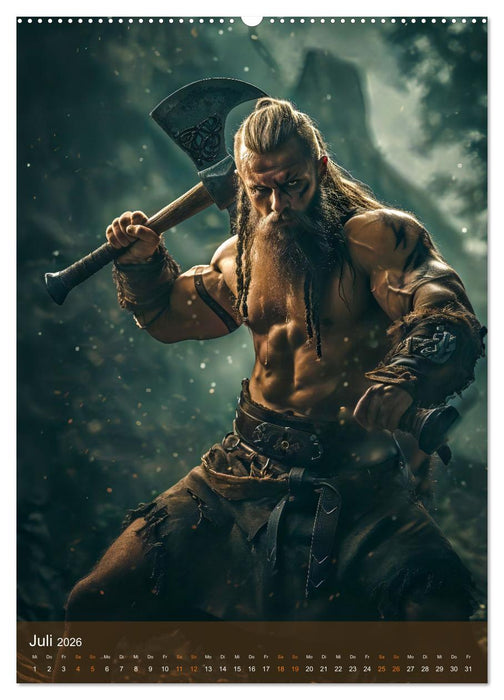 Wikinger - Fantasie Nordmänner mit Tattoo, Axt und Schwert (CALVENDO Premium Wandkalender 2026)