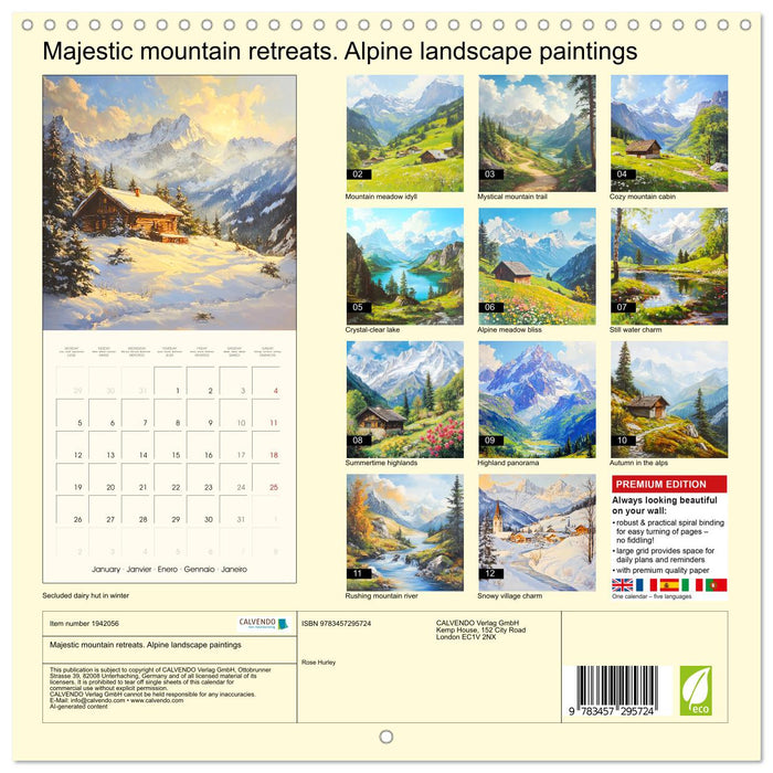 Majestic mountain retreats. Alpine landscape paintings (CALVENDO Monthly Calendar 2026)