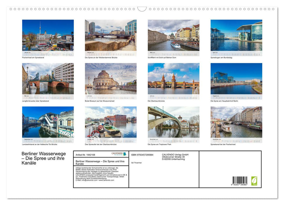 Berliner Wasserwege – Die Spree und ihre Kanäle (CALVENDO Wandkalender 2026)