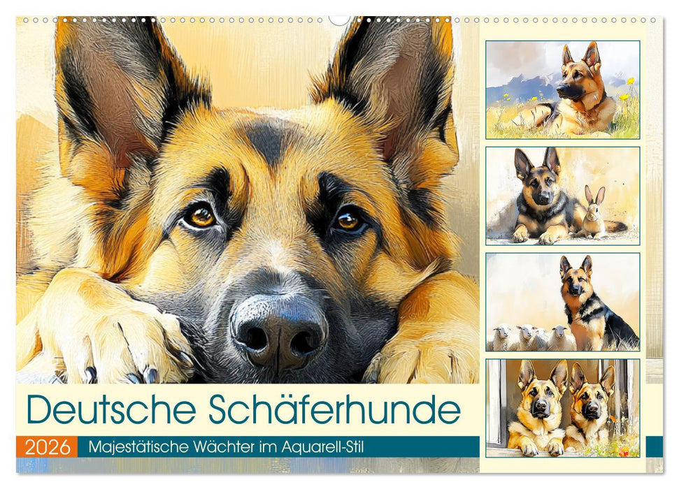 Deutsche Schäferhunde. Majestätische Wächter im Aquarell-Stil (CALVENDO Wandkalender 2026)