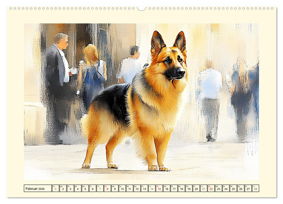 Deutsche Schäferhunde. Majestätische Wächter im Aquarell-Stil (CALVENDO Wandkalender 2026)