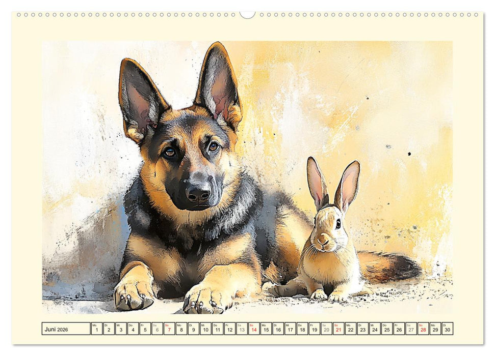 Deutsche Schäferhunde. Majestätische Wächter im Aquarell-Stil (CALVENDO Wandkalender 2026)
