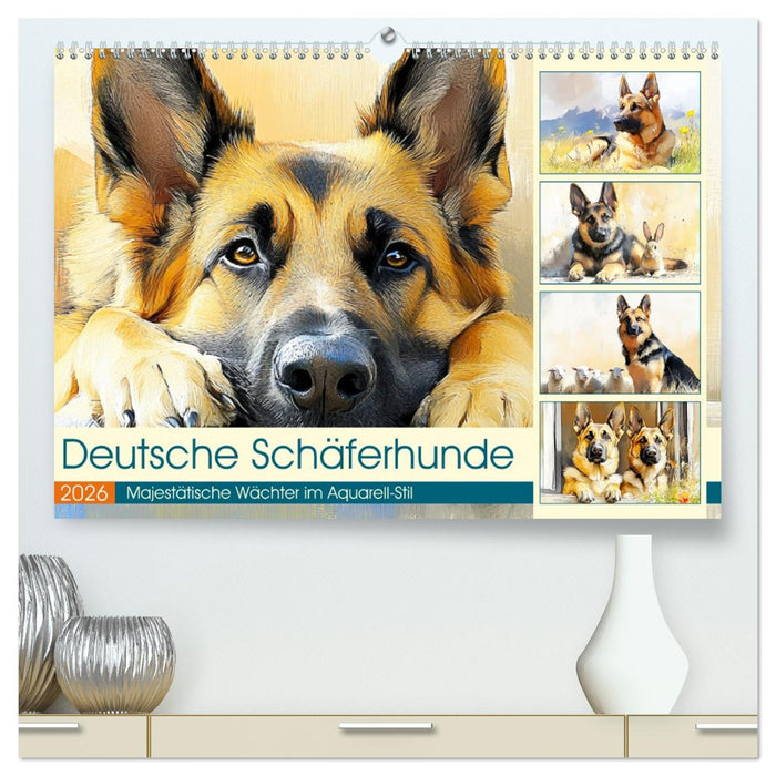 Deutsche Schäferhunde. Majestätische Wächter im Aquarell-Stil (CALVENDO Premium Wandkalender 2026)