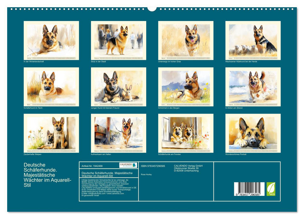 Deutsche Schäferhunde. Majestätische Wächter im Aquarell-Stil (CALVENDO Premium Wandkalender 2026)