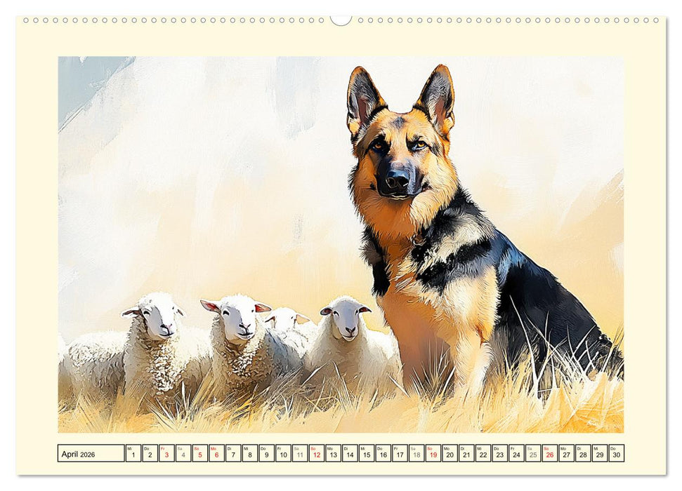 Deutsche Schäferhunde. Majestätische Wächter im Aquarell-Stil (CALVENDO Premium Wandkalender 2026)