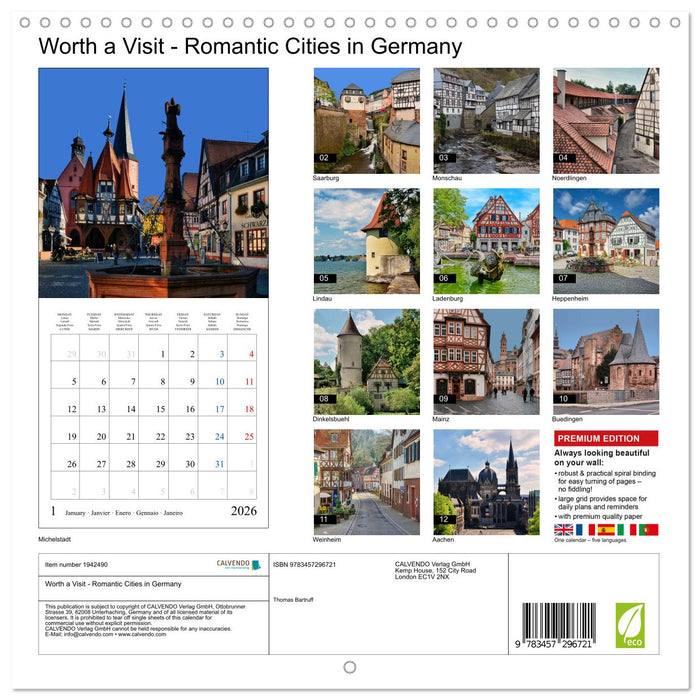 Worth a Visit - Romantic Cities in Germany (CALVENDO Monthly Calendar 2026)