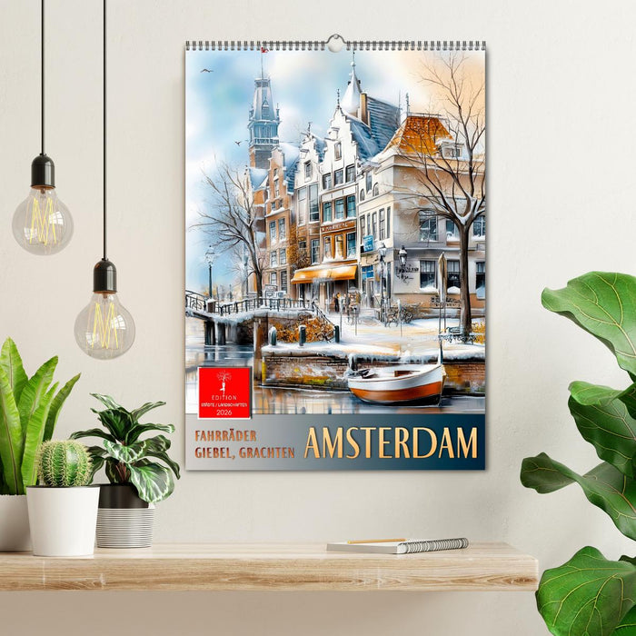 Amsterdam - Fahrräder, Giebel, Grachten (CALVENDO Wandkalender 2026)