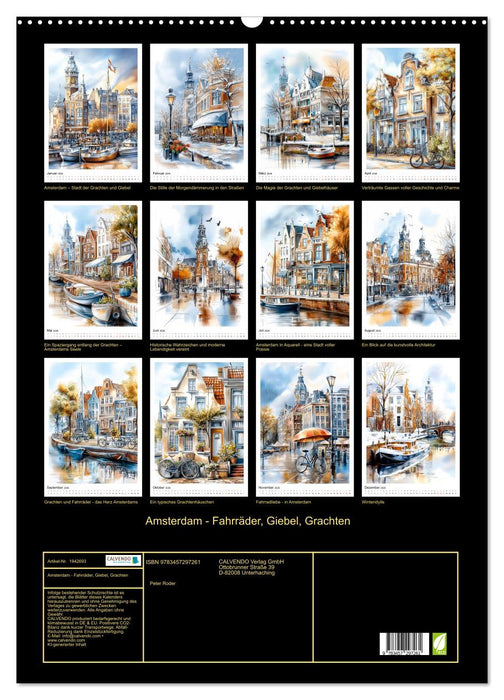 Amsterdam - Fahrräder, Giebel, Grachten (CALVENDO Wandkalender 2026)