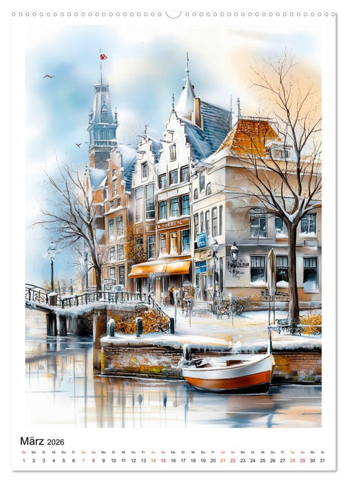 Amsterdam - Fahrräder, Giebel, Grachten (CALVENDO Wandkalender 2026)