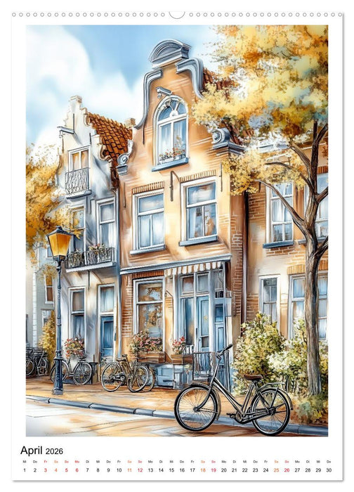 Amsterdam - Fahrräder, Giebel, Grachten (CALVENDO Wandkalender 2026)