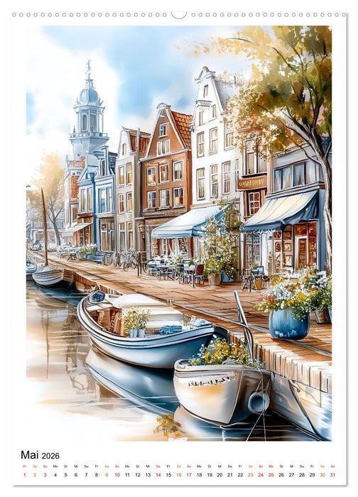 Amsterdam - Fahrräder, Giebel, Grachten (CALVENDO Wandkalender 2026)