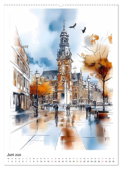 Amsterdam - Fahrräder, Giebel, Grachten (CALVENDO Wandkalender 2026)