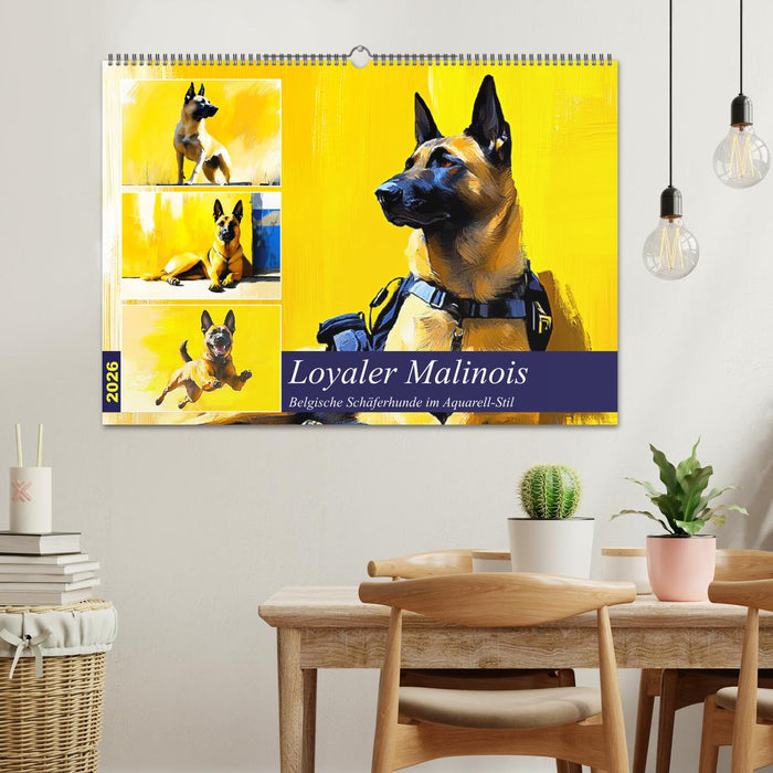 Loyaler Malinois. Belgische Schäferhunde im Aquarell-Stil (CALVENDO Wandkalender 2026)
